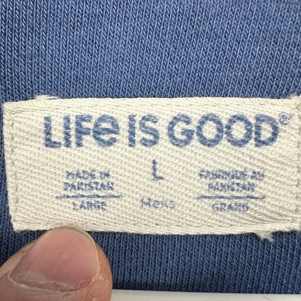 Life Is Good Mens Hoodie Sweatshirt Large Blue Golfing Print Pocket Drawstring